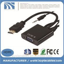 Novo macho HDMI para VGA fêmea com adaptador de conversor de cabo de áudio HD vídeo 1080p para PC